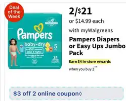 Walgreens Pampers Diapers or Easy Ups Jumbo Pack offer
