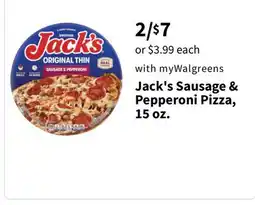 Walgreens Jack's Sausage & Pepperoni Pizza, 15 oz offer