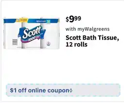Walgreens Scott Bath Tissue, 12 rolls offer