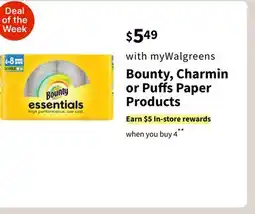 Walgreens Bounty, Charmin or Puffs Paper Products offer