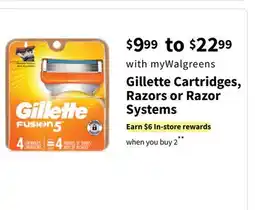 Walgreens Gillette Cartridges, Razors or Razor Systems offer