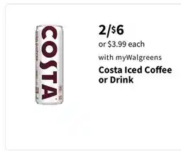 Walgreens Costa Iced Coffee or Drink offer