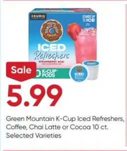 Stater Bros Green Mountain K-Cup Iced Refreshers, Coffee, Chai Latte or Cocoa offer