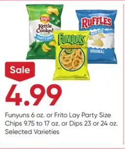 Stater Bros Funyuns 6 oz. or Frito Lay Party Size Chips 9.75 to 17 oz. or Dips 23 or 24 oz offer