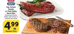 Vons Top Sirloin Steaks or Pork Baby Back Ribs offer