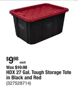 The Home Depot HDX 27 Gal. Tough Storage Tote in Black and Red offer