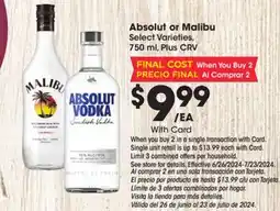 Ralphs Absolut or Malibu offer
