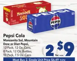 Vallarta Supermarkets Pepsi Cola Manzanita Sol, Mountain Dew or Diet Pepsi offer
