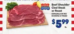 Vallarta Supermarkets Beef Shoulder Clod Steak or Roast / ESPALDILLA DE RES EN BISTEC O TROZO offer