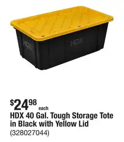 The Home Depot HDX 40 Gal. Tough Storage Tote in Black with Yellow Lid offer