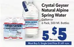 Vallarta Supermarkets Crystal Geyser Natural Alpine Spring Water offer
