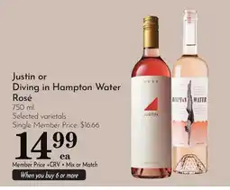 Pavilions Justin or Diving in Hampton Water Rosé offer