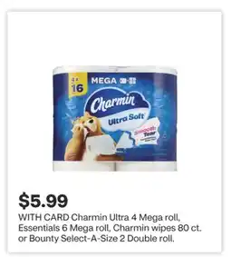 CVS Charmin Ultra 4 Mega roll, Essentials 6 Mega roll, Charmin wipes 80 ct. or Bounty Select-A-Size 2 Double roll offer
