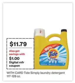 CVS Tide Simply laundry detergent 117-128 oz offer