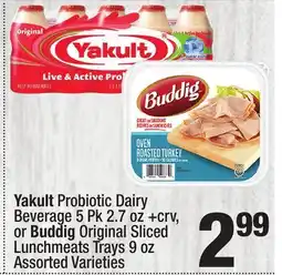 Super King Markets Yakult Probiotic Dairy Beverage 5 Pk 2.7 oz + crv, or Buddig Original Sliced Lunchmeats Trays 9 oz offer