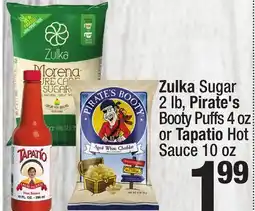 Super King Markets Zulka Sugar 2 lb, Pirate's Booty Puffs 4 oz or Tapatio Hot Sauce 10 oz offer
