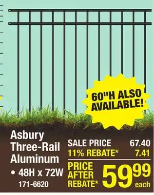 Menards Yardworks Asbury 4x6 Black 3-Rail Aluminum Fence Panel offer