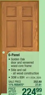 Menards Mastercraft 30W x 80H Golden Oak 6-Panel Interior Door System - Right Inswing offer