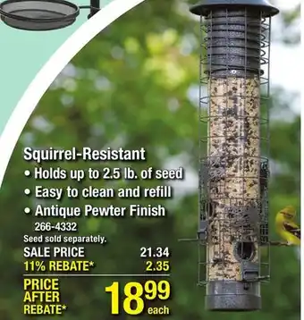 Menards Audubon Dragonfly Squirrel-Resistant Tube Bird Feeder offer