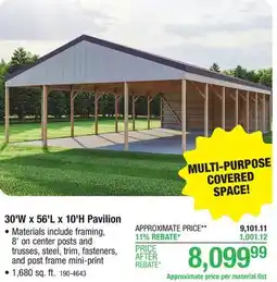 Menards 30'W x 56'L x 10'H Pavilion Post Frame Building Material List offer