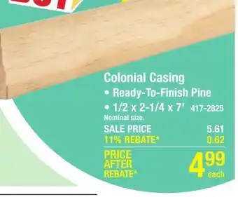 Menards Mastercraft 1/2 x 2-1/4 x 7' Unfinished Pine Colonial Casing L356 offer