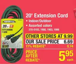 Menards Performax 20' 16/3 Light-Duty Green Outdoor Extension Cord offer