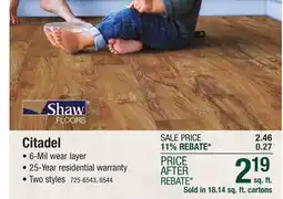 Menards Shaw Citadel Lakeshore Hickory 5.91 x 36.84 Floating Luxury Vinyl Plank Flooring (18.14 sq.ft/ctn) offer