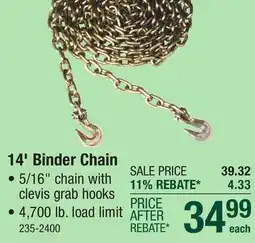 Menards SecureLine 5/16 x 14' Yellow Chromate Binder Chain offer