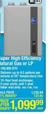 Menards Richmond Encore Super High Efficiency 9.5 GPM Tankless Natural Gas Water Heater with Wi-Fi offer