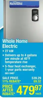 Menards Richmond Essential 27 kW Tankless Electric Water Heater offer