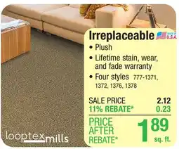 Menards Looptex Mills Irreplaceable Smoky Brown Plush Carpet 12 ft. Wide offer