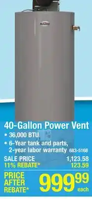 Menards Richmond Essential 40 Gallon 6-Year 36,000 BTU Tank Natural Gas Power Vent Water Heater offer