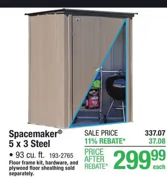 Menards Arrow Spacemaker 5 x 3 Steel Patio Outdoor Storage Shed offer