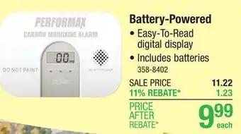 Menards Performax Battery-Powered Carbon Monoxide Alarm with Hush and Digital Display offer