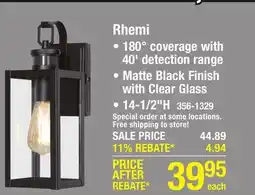 Menards Patriot Lighting Rhemi Matte Black Motion Sensor Outdoor Security Wall Light offer