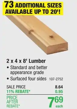 Menards 2 x 4 x 8' Red Cedar S4S Lumber offer