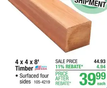 Menards 4 x 4 x 8' Redwood ConHeart Timber offer