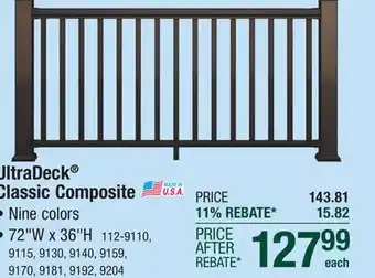 Menards UltraDeck Classic 36 x 6' Piano Composite Rail Kit offer