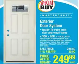 Menards Mastercraft Jillian 36W x 80H Primed Steel Top Lite Exterior Door System - Right Inswing offer