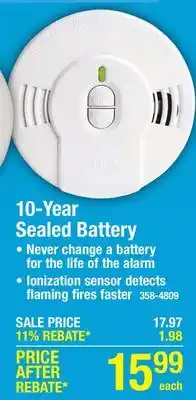 Menards Kidde Worry-Free 10-Year Sealed-In Lithium Battery-Powered Ionization Smoke Alarm with Hush offer