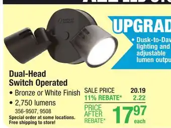 Menards Lithonia Lighting Dark Bronze LED Switch Operated Dual Head Outdoor Security Flood Light offer