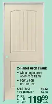 Menards Mastercraft 30W x 80H Primed 2-Panel Arch Plank Interior Door System - Right Inswing offer