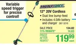 Menards Masterforce FlexPower 12 20-Volt Brushless Cordless Trimmer offer