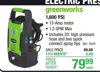 Menards Greenworks 1,600 PSI 1.2 GPM 13-Amp Corded Electric Pressure Washer offer