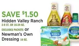 Heinen's Hidden Valley Ranch 2-8 CT. OR 16-24 OZ. or Newman's Own Dressing 16 OZ offer