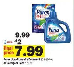 Meijer Purex Liquid Laundry Detergent 128-150 oz. or Detergent Pacs* 70 ct offer
