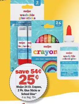 Meijer Meijer 24 Ct. Crayons, 2 Pk. Glue Sticks or School Glue offer