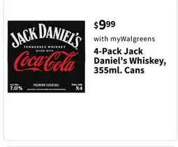 Walgreens 4-Pack Jack Daniel's Whiskey 355ml. Cans offer