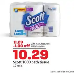 Hy-Vee Scott 1000 bath tissue offer