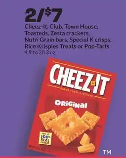 Hy-Vee Cheez-It, Club, Town House, Toasteds, Zesta crackers, Nutri Grain bars, Special K crisps, Rice Krispies Treats or Pop-Tarts offer